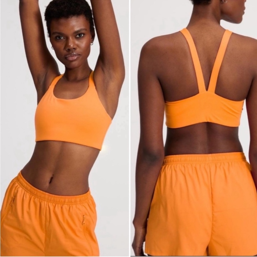 girlfriend collective Lou V-Back Sports Bra / Coral Orange / Size Large